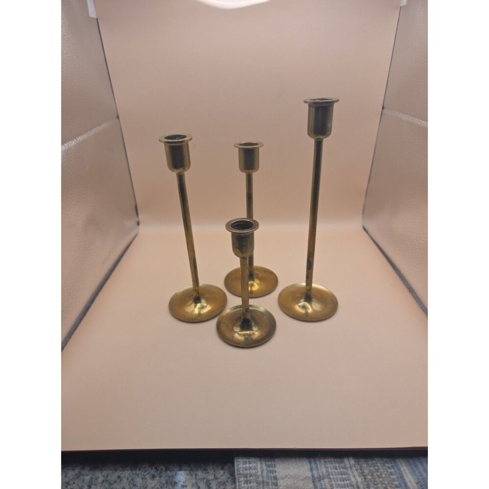 Set Of(4) Vintage Brass Candle Holders Graduated